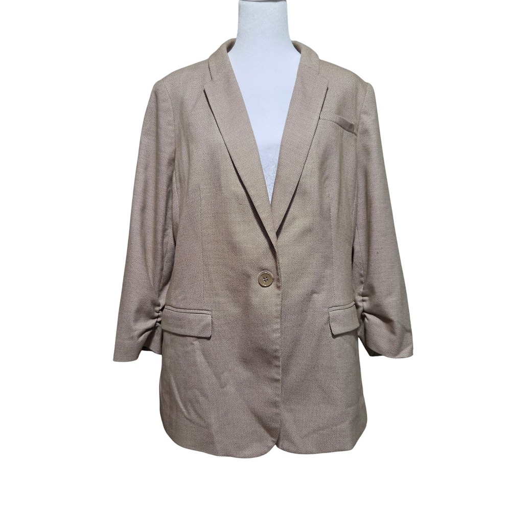 The Limited Tan White Ruched Sleeve Single Button Blazer J75S6935 XL